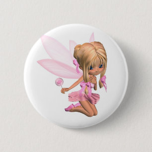 Bóton Redondo 5.08cm Branca de Toon Ballerina Fada a Rosa - ajoelhada