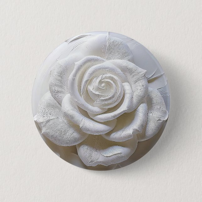 Bóton Redondo 5.08cm Branco Sobre Branco - Rosa Esculpida (Frente)