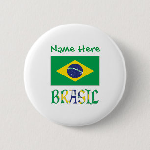 Bóton Redondo 5.08cm Brasil Bandeira do Brasil Verde Personalizado 