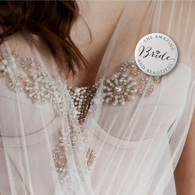 Bóton Redondo 5.08cm Bride Script Diamond Chic Wedding Fidal Party (BRIDE Script Diamond Chic Wedding Bridal Party Pinback Button @ fatfatin_blue_knot)