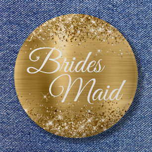 Bóton Redondo 5.08cm Brides Maid Glittery Gold Foil