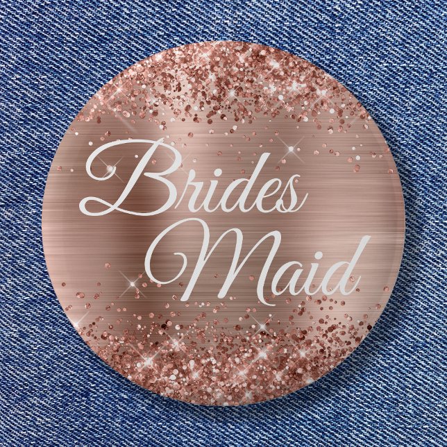 Bóton Redondo 5.08cm Brides Maid Glittery Rosa Gold Foil (Brides Maid Glittery Rose Gold Foil Button)
