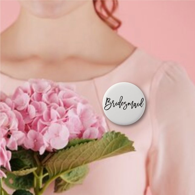 Bóton Redondo 5.08cm Bridesmaid Brush Script Chic Wedding Partido Brida ('Bridesmaid' Brush Script Calligraphy Wedding Rehearsal Pin Button @ fatfatin_blue_knot)