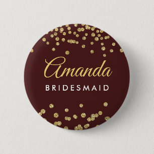 Bóton Redondo 5.08cm Bridesmaid Favorita Glitter Dourado Confetti Marsa