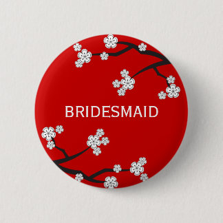 Bóton Redondo 5.08cm BRIDESMAID White Cherry Blossoms Nome de etiqueta