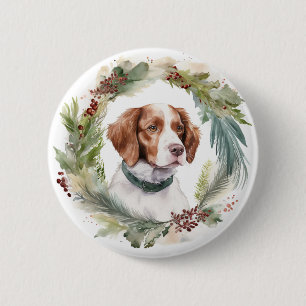 Bóton Redondo 5.08cm Brittany Spaniel Wreath Festivo Pup