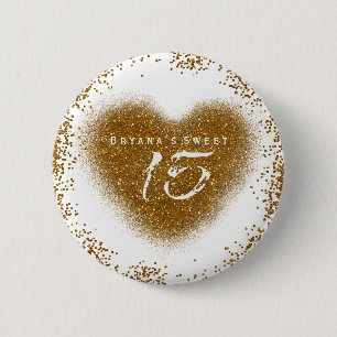 Bóton Redondo 5.08cm Broche de Aniversário de Quinze Anos Coração com B