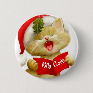Bóton Redondo 5.08cm Broche de Cantora de Natal de Gatinho Fofo