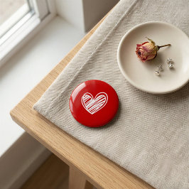 Bóton Redondo 5.08cm Broche de Coração Vermelho Romântico