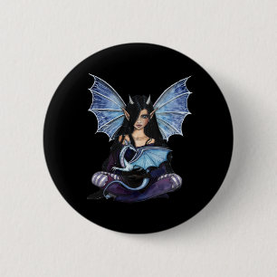 Bóton Redondo 5.08cm Broche de Dragão Fada Gótico, Botão por Molly Harr