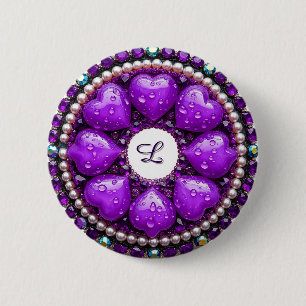 Bóton Redondo 5.08cm Broche de Joia Roxa Circular com Coração