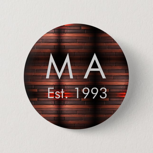 Bóton Redondo 5.08cm Brown rustic brick stone add name letter year date (Frente)