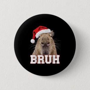 Bóton Redondo 5.08cm Bruh Capybara Funny Santa Hat Boné de Natal