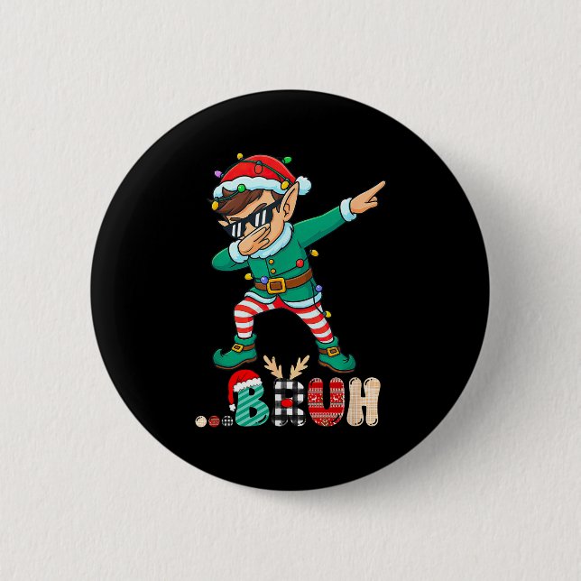 Bóton Redondo 5.08cm Bruh Dabbing Elf Funny Kids Boys Mens Christmas Ma (Frente)