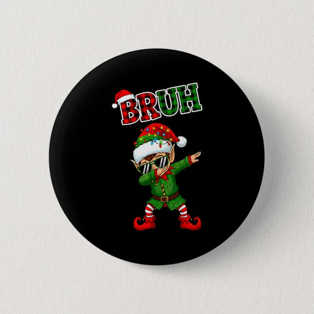 Bóton Redondo 5.08cm Bruh Dabbing Elf Funny Kids Years Pajamas Christma (Frente)