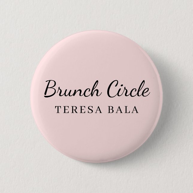 Bóton Redondo 5.08cm Brunch Club | Pink Handwritten Script Name Design (Frente)