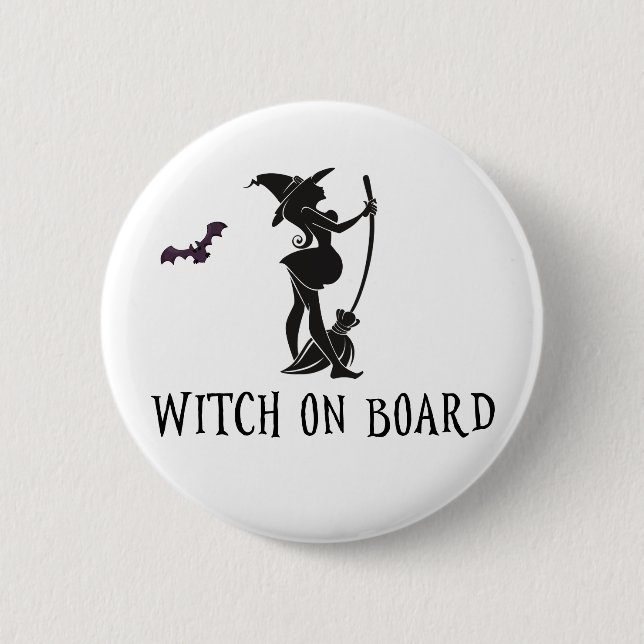 Bóton Redondo 5.08cm Bruxa a Bordo Chás de Bebê Gestante (Frente)