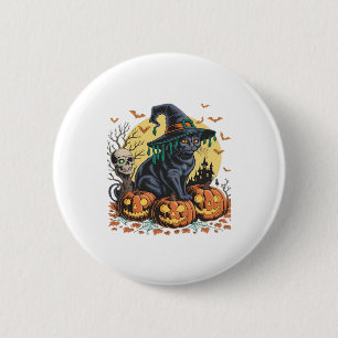 Bóton Redondo 5.08cm Bruxa de Gato Preto Abóbora Assustadora de Hallowe
