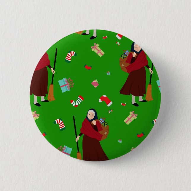 Bóton Redondo 5.08cm bruxa de natal Befana (Frente)