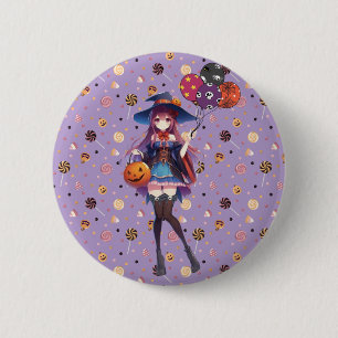 Bóton Redondo 5.08cm Bruxa do Halloween do Anime Bonito