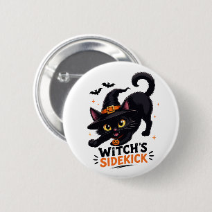 Bóton Redondo 5.08cm Bruxa Fofa Gatinho Preto Halloween