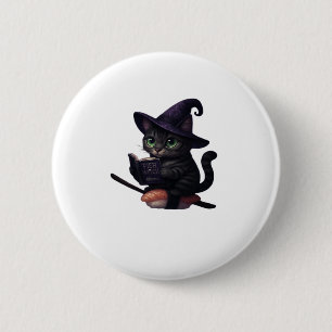Bóton Redondo 5.08cm Bruxa Purr-rmesan - Adesivo de Gato Kawaii Sushi O