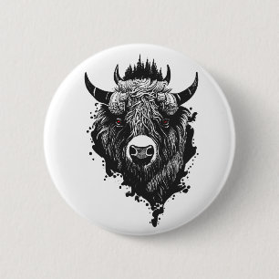 Bóton Redondo 5.08cm Buffalo Bison Selvagem Natureza Animal Ilustração