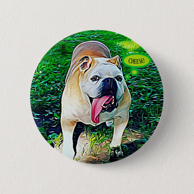 Bóton Redondo 5.08cm Buldogue sorridente com língua para fora (Frente)