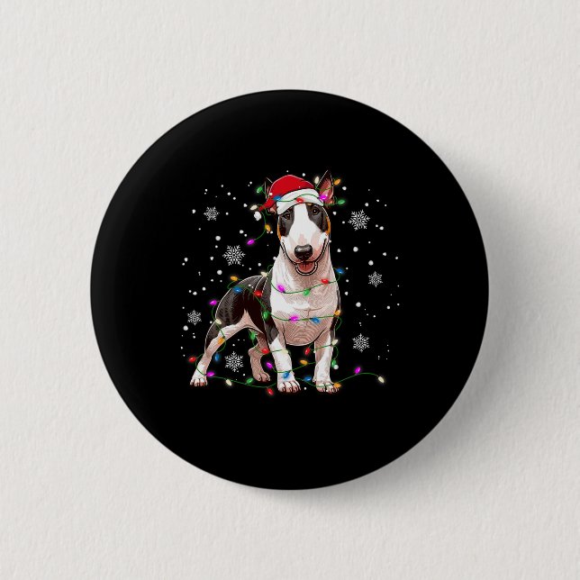 Bóton Redondo 5.08cm Bull Terrier Christmas Sweet Dog Xmas Lights Tre (Frente)