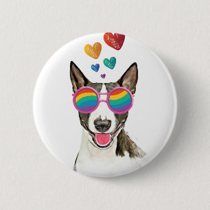 Bóton Redondo 5.08cm Bull Terrier Dog com Dia de os namorados de coraçã