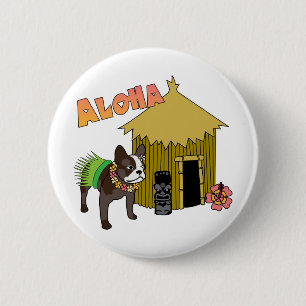 Bóton Redondo 5.08cm Bulldog Hawaii Tiki Hula Buttons