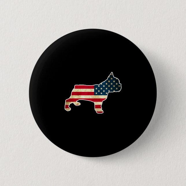 Bóton Redondo 5.08cm Bulldogue Francês de 4 de Julho com Bandeira Ameri (Frente)