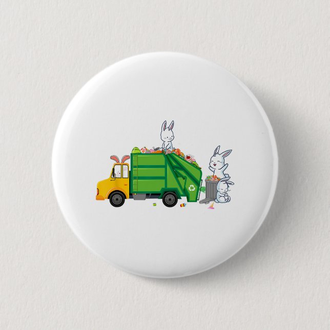 Bóton Redondo 5.08cm Bunny Riding Garbage Truck Engraçados Páscoas Meni (Frente)