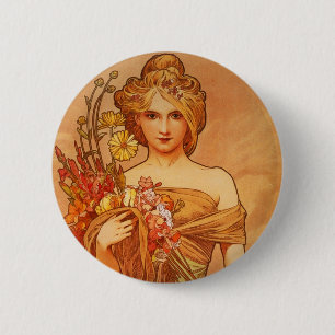 Bóton Redondo 5.08cm Buquê de Alphonse (Alfons) Mucha