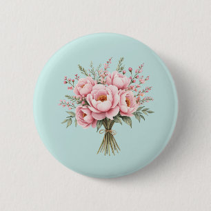 Bóton Redondo 5.08cm Buquê de Flores de Peônia Rosa Bonita