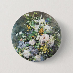 Bóton Redondo 5.08cm Buquê de Primavera de Pierre Renoir, Flores Vintag