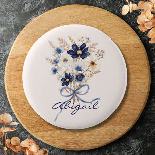 Bóton Redondo 5.08cm Buquê Floral de Flores Azuis Aquarela Personalizad