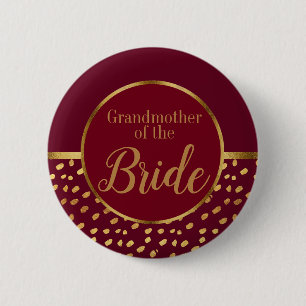 Bóton Redondo 5.08cm Burgundy e Dourado Avó da Noiva Casamento