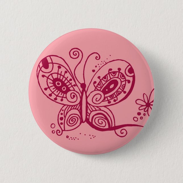 Bóton Redondo 5.08cm Butterfly no botão rosa (Frente)