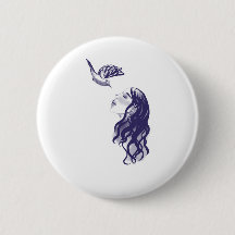 Button Fantasie - Frau und Vogel