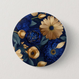 Bóton Redondo 5.08cm Button."Royal Indigo Florals: Azul Escuro Luxuoso