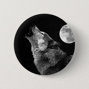 Bóton Redondo 5.08cm BW Wolf Howling na Lua