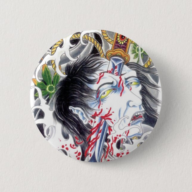 Bóton Redondo 5.08cm Cabeça e Espada Grotesca (Frente)