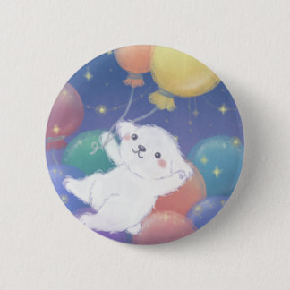 Bóton Redondo 5.08cm Cachorrinho Fofo com Balões & Estrelas