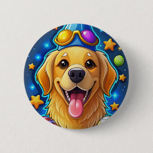 Bóton Redondo 5.08cm Cachorrinho Retriever Dourado Mágico com Estrelas