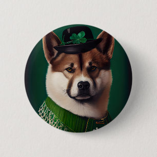 Bóton Redondo 5.08cm cachorro akita vestido para o Dia de São Patrício