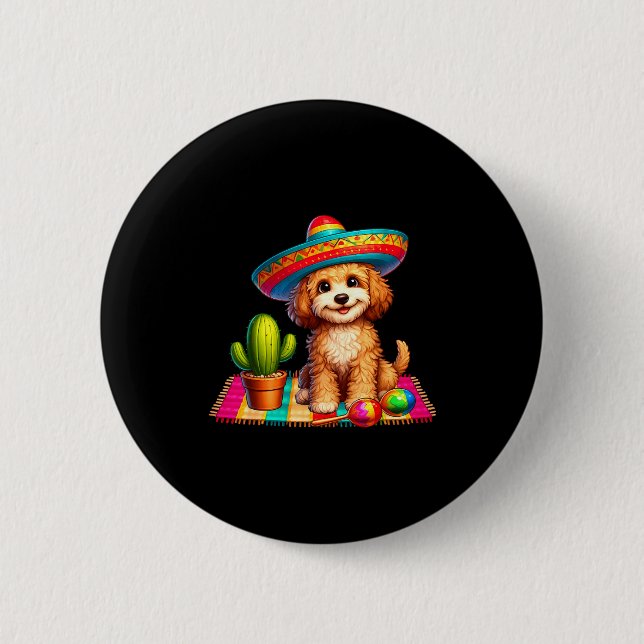 Bóton Redondo 5.08cm Cachorro Apoo Engraçado Sorriso Cinco De Mayo Somb (Frente)