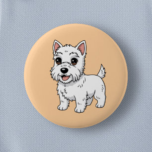 Bóton Redondo 5.08cm Cachorro Beige West Highland White Terrier Fofo