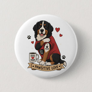 Bóton Redondo 5.08cm Cachorro Bernês com Ilustração de Tatuagem Eu Amo