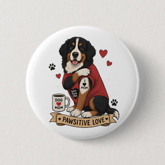Bóton Redondo 5.08cm Cachorro Bernês com Ilustração de Tatuagem Eu Amo